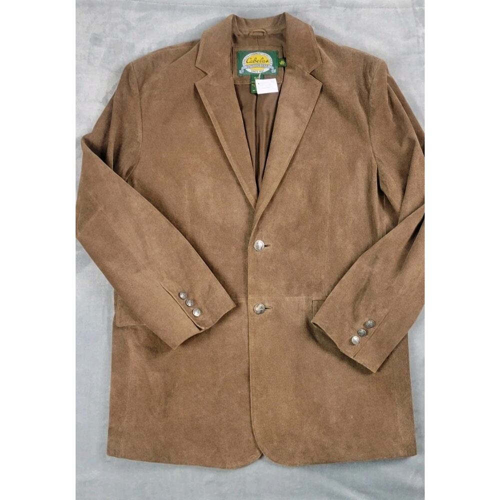 Cabela's Genuine Leather Suede Buffalo Nickel Men's Blazer 42R Brown sport coat
